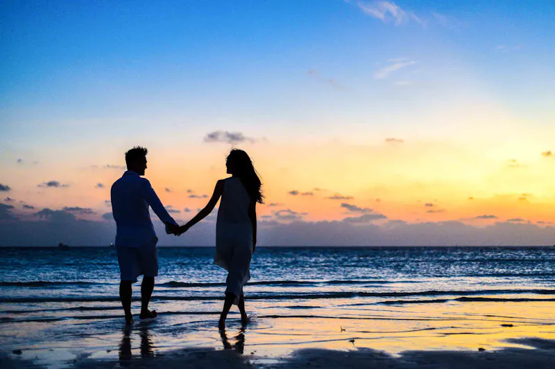 Romantic couple at luxury beach resort